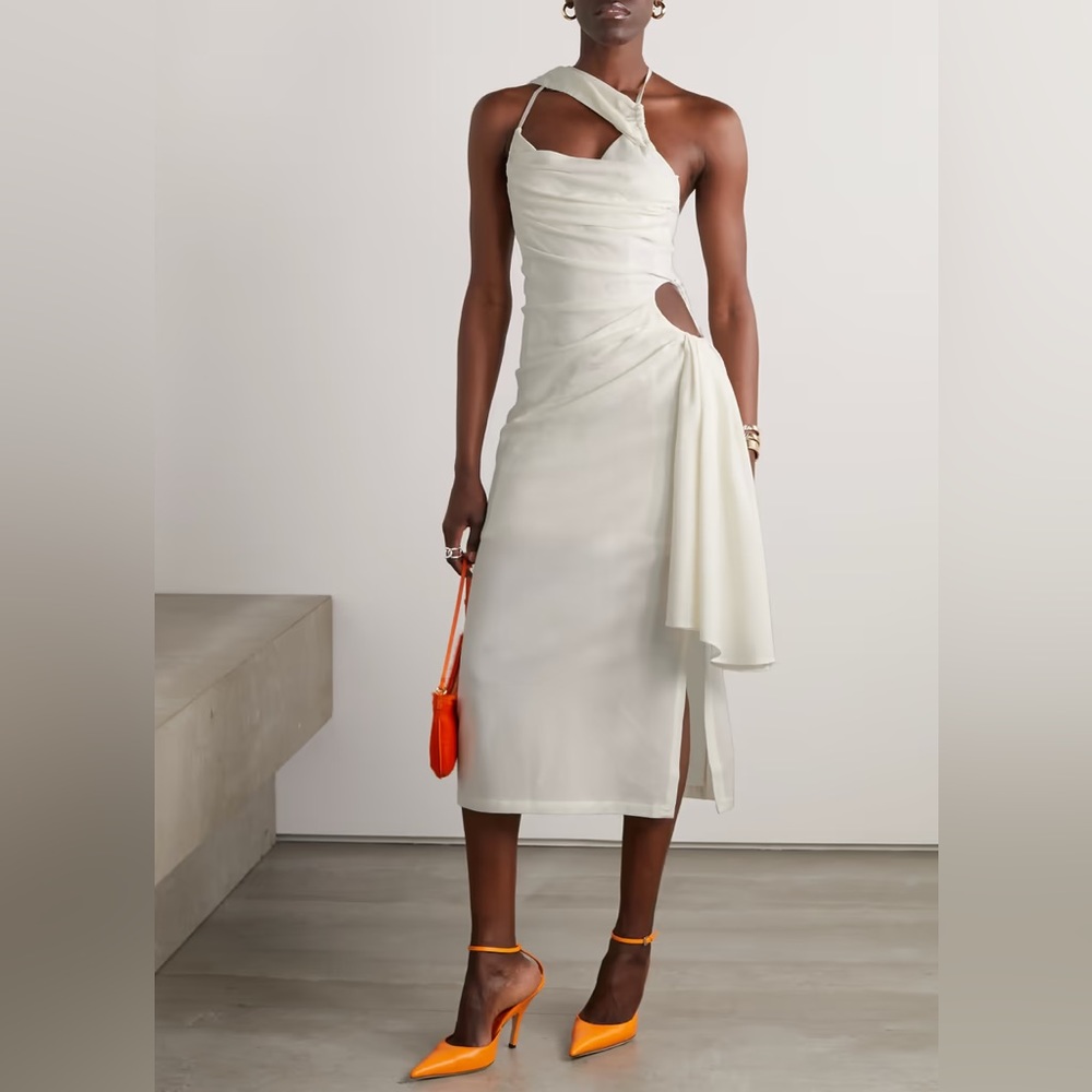 JACQUEMUS
Abanada cutout draped wool-blend crepe midi dress sz36